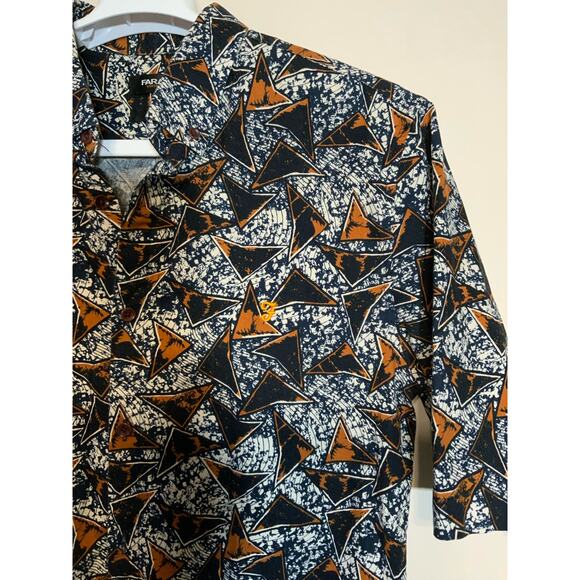 Farah Vintage 'Slim Fit' Mod Style Patterned Shirt Navy and Brown Men's Shirt - Picture 3 of 7
